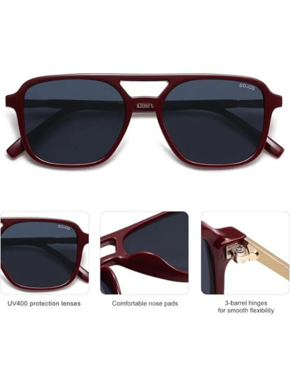SOJOS Women Aviator Sunglasses Rectangle Sun Glasses Red Frame Blue Lens